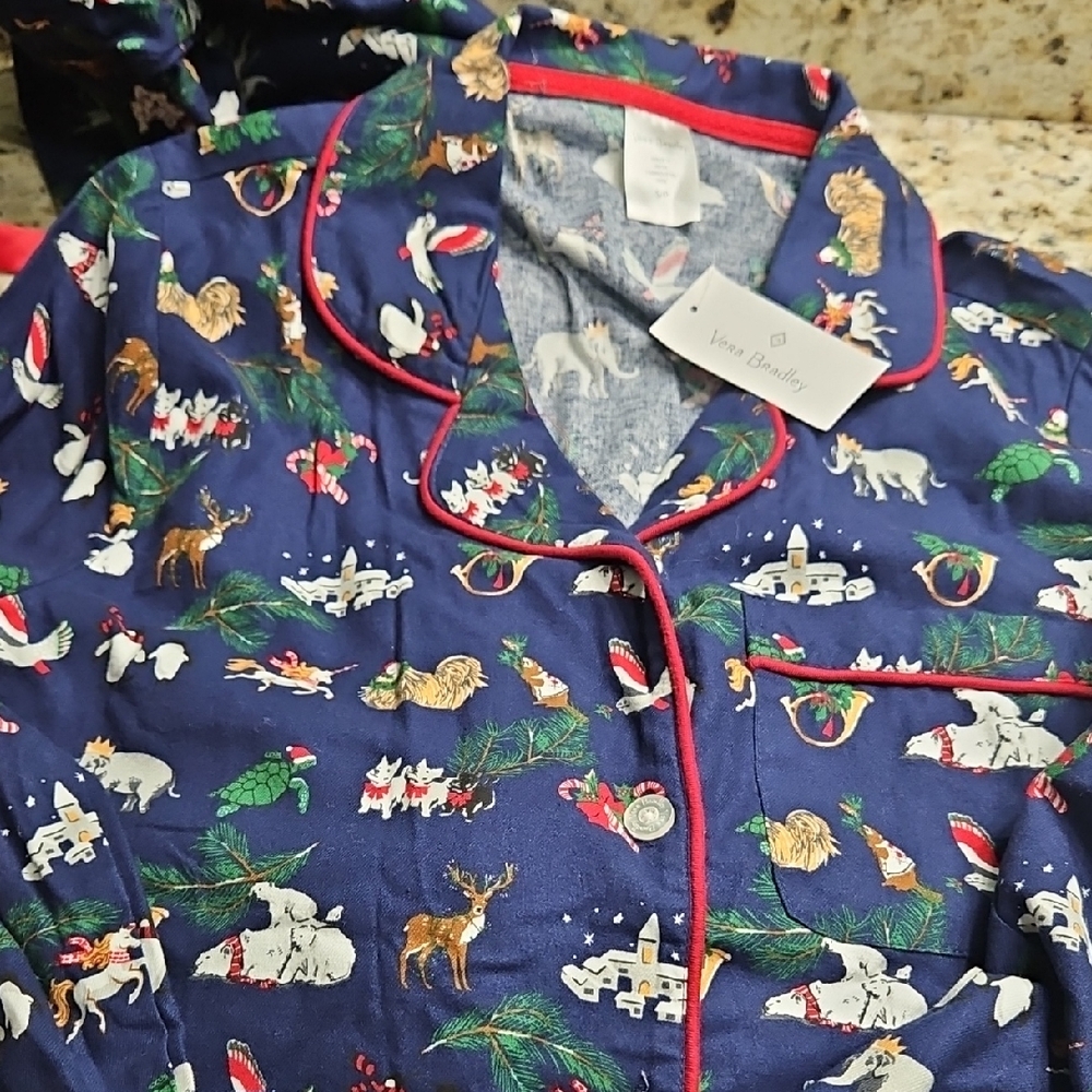 Vera Bradley Holiday Pajama Set - Blue with Red Accents